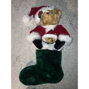 Teddy Bear Christmas Stocking Plush Mama Dad Bear & Baby Bear Christmas VTG CWC